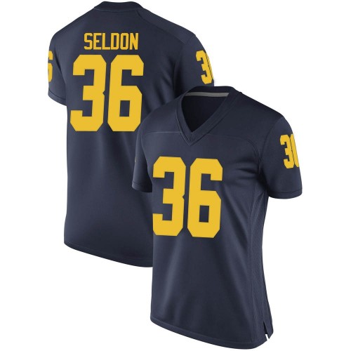 Andre Seldon Michigan Wolverines Women's NCAA #36 Navy Replica Brand Jordan College Stitched Football Jersey RME8054GO
